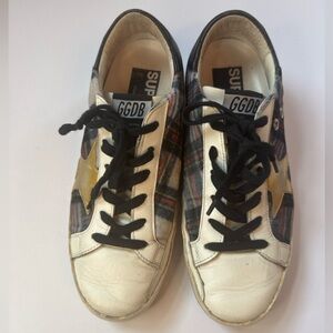 Golden Goose Superstar England Fabric Plaid Sneakers Gold Star Size 37 w/ Box